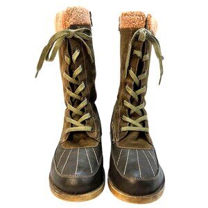 Muk Luks Lori Brown Lace Up Mid Calf Faux Suede Shearling Winter Combat Boots 9